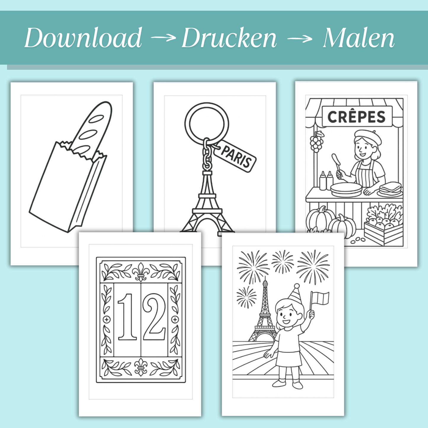Frankreich Ausmalbilder für Kinder (PDF Download)