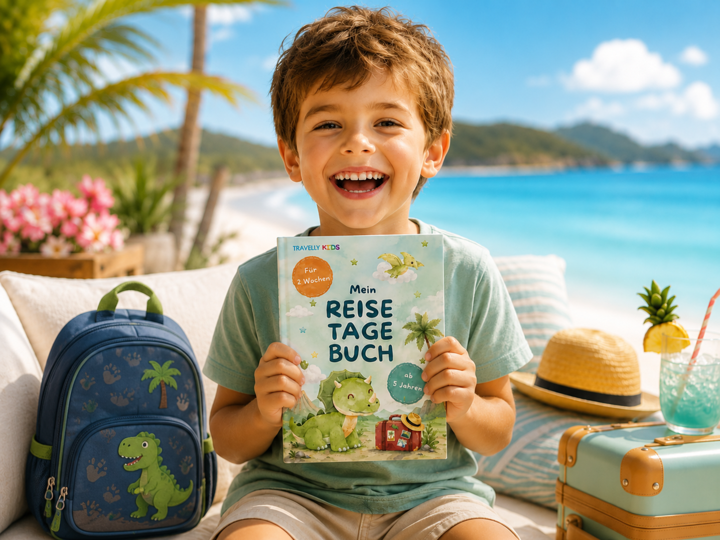 Reisetagebuch für Kinder - 2 Wochen- Dino Edition