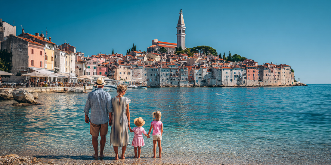 Familie am Strand von Kroatien