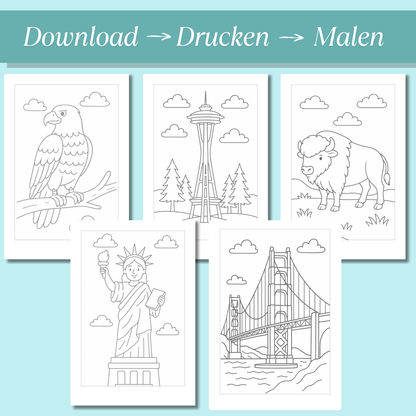 USA Ausmalbilder für Kinder (PDF Download)