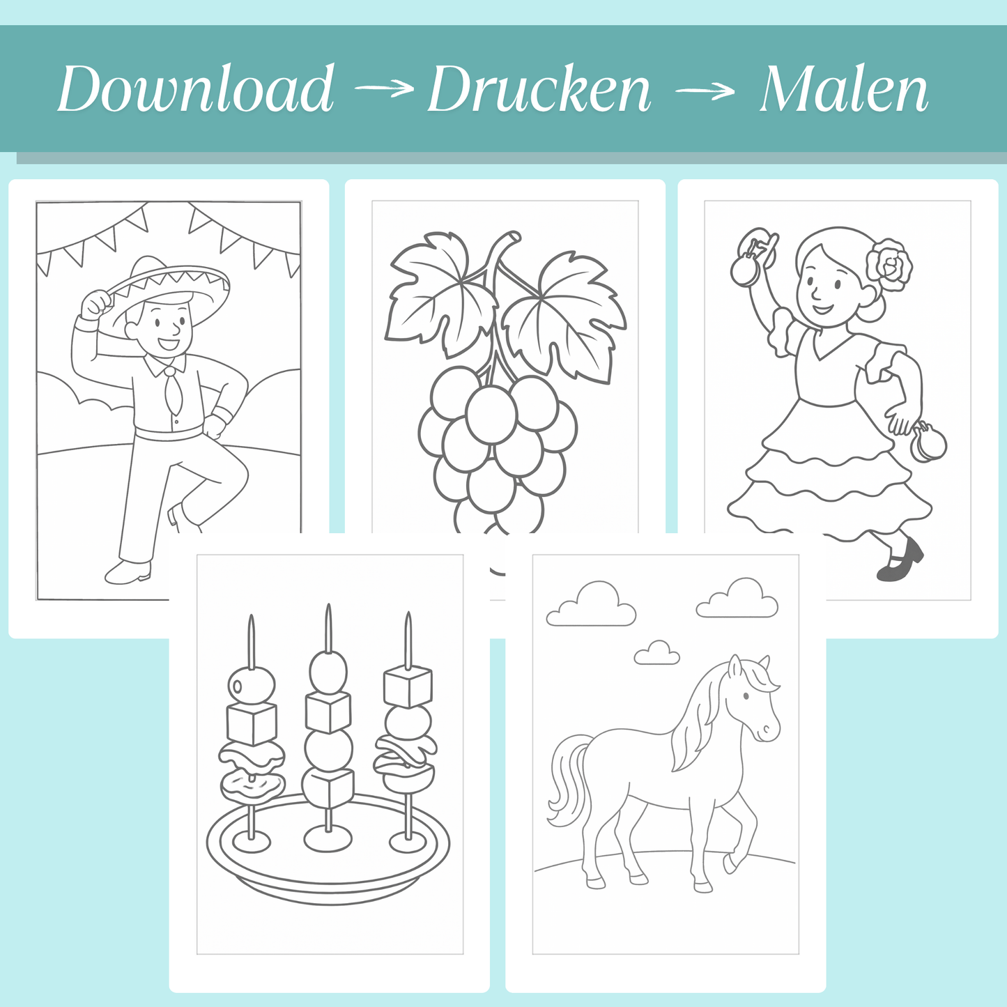 Spanien Ausmalbilder für Kinder (PDF Download)