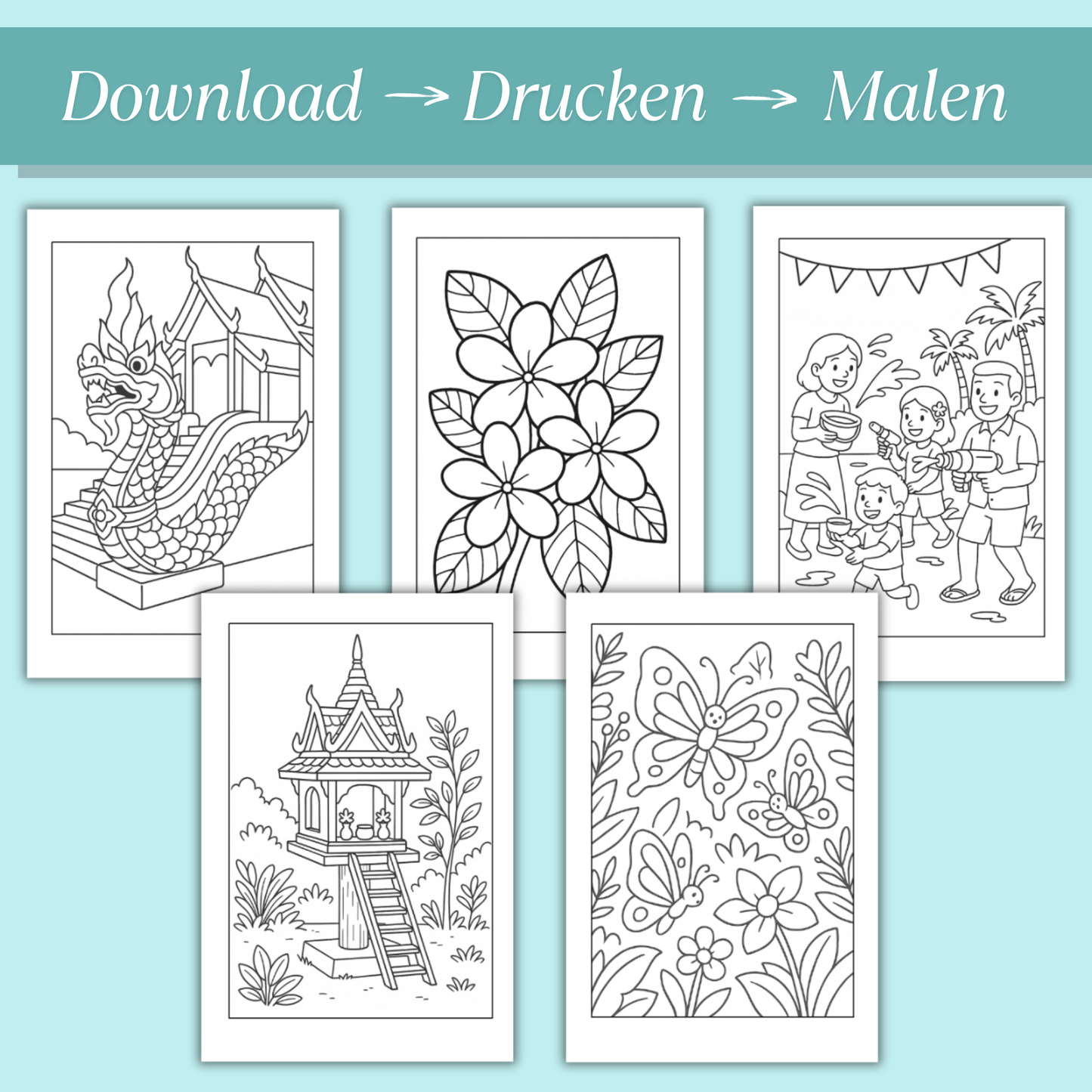 Thailand Ausmalbilder für Kinder (PDF Download)