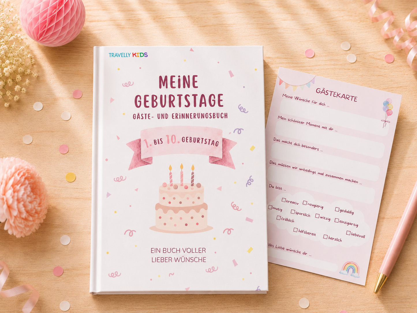 Gästebuch & Erinnerungsbuch – 10 Geburtstage, Rosa