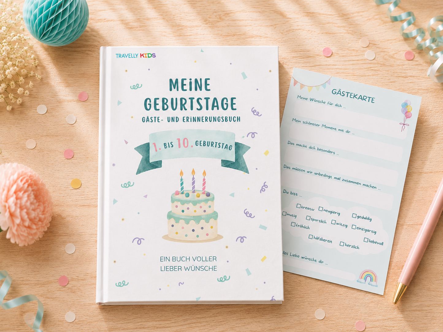 Gästebuch & Erinnerungsbuch – 10 Geburtstage, Türkis