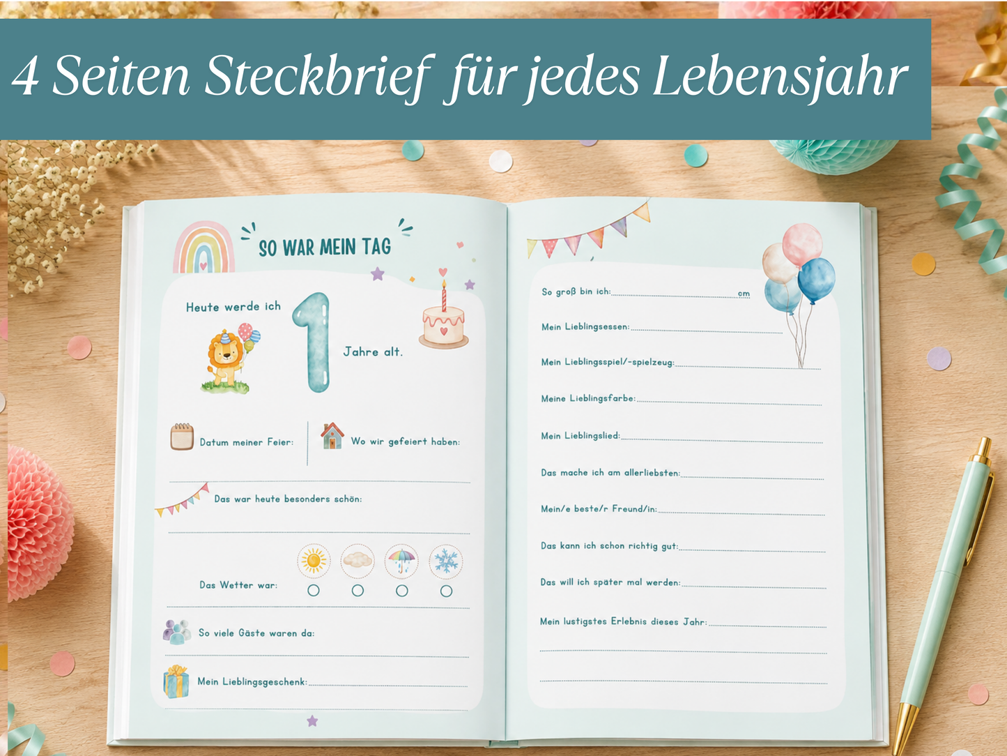 Gästebuch & Erinnerungsbuch – 10 Geburtstage, Türkis