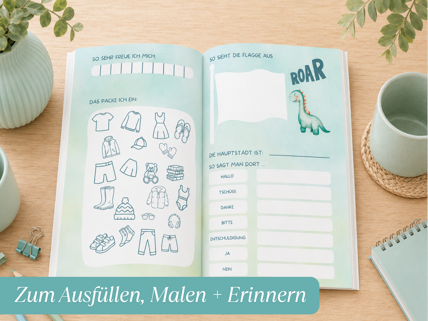 Reisetagebuch für Kinder - 2 Wochen- Dino Edition