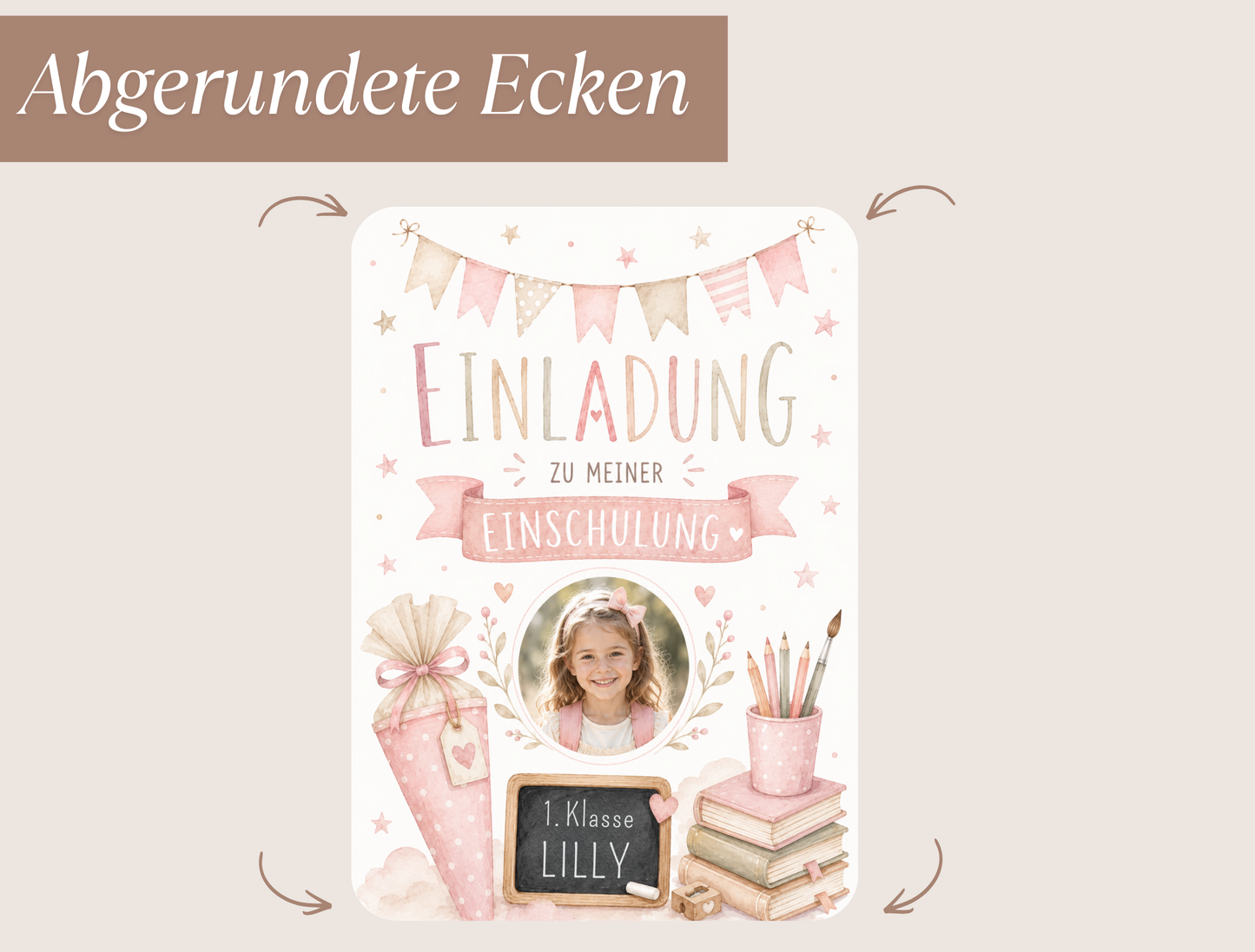 Einladungskarte Einschulung personalisiert mit Foto – Rosa