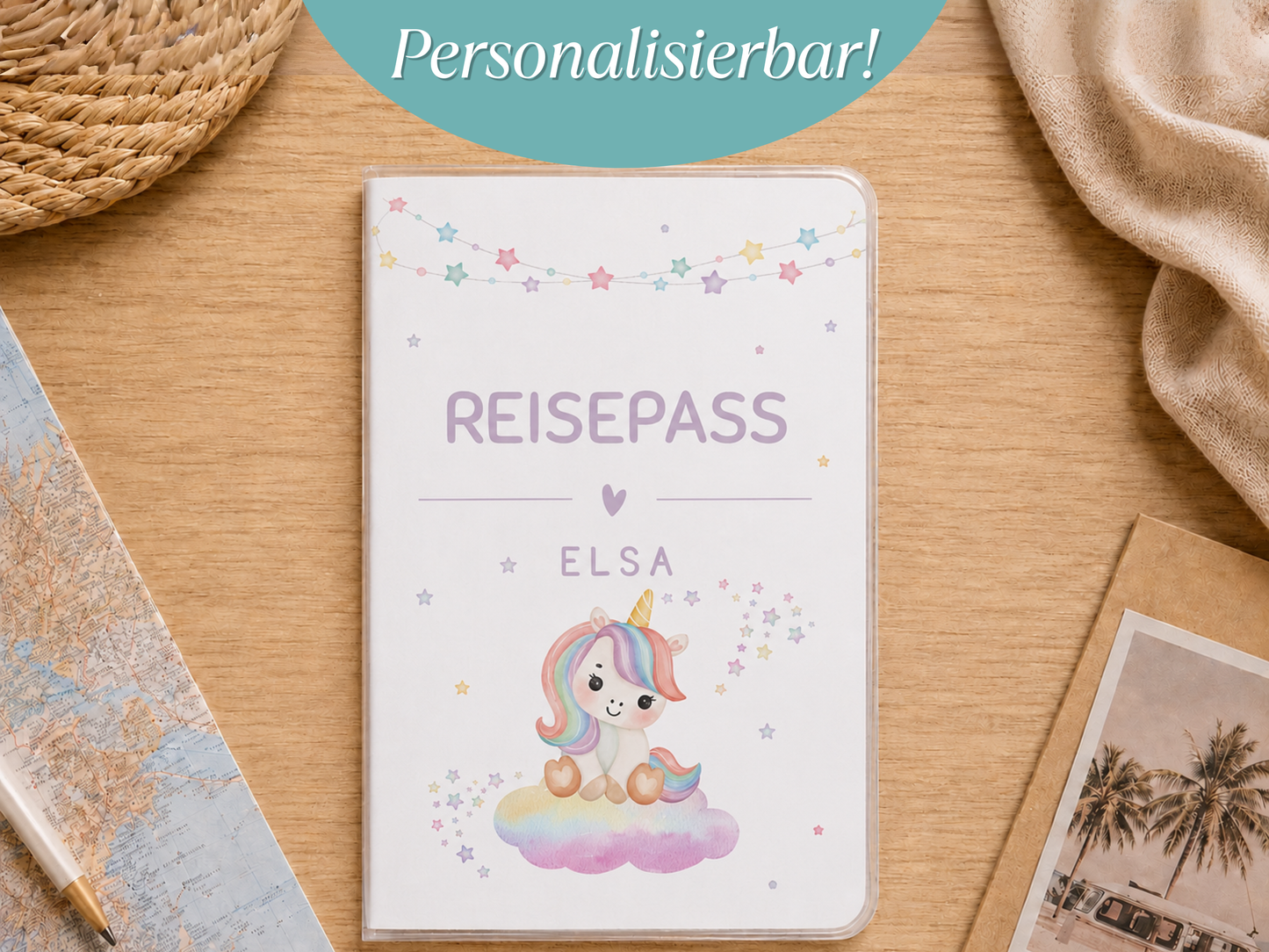 Personalisierte Reisepasshülle "Einhorn"