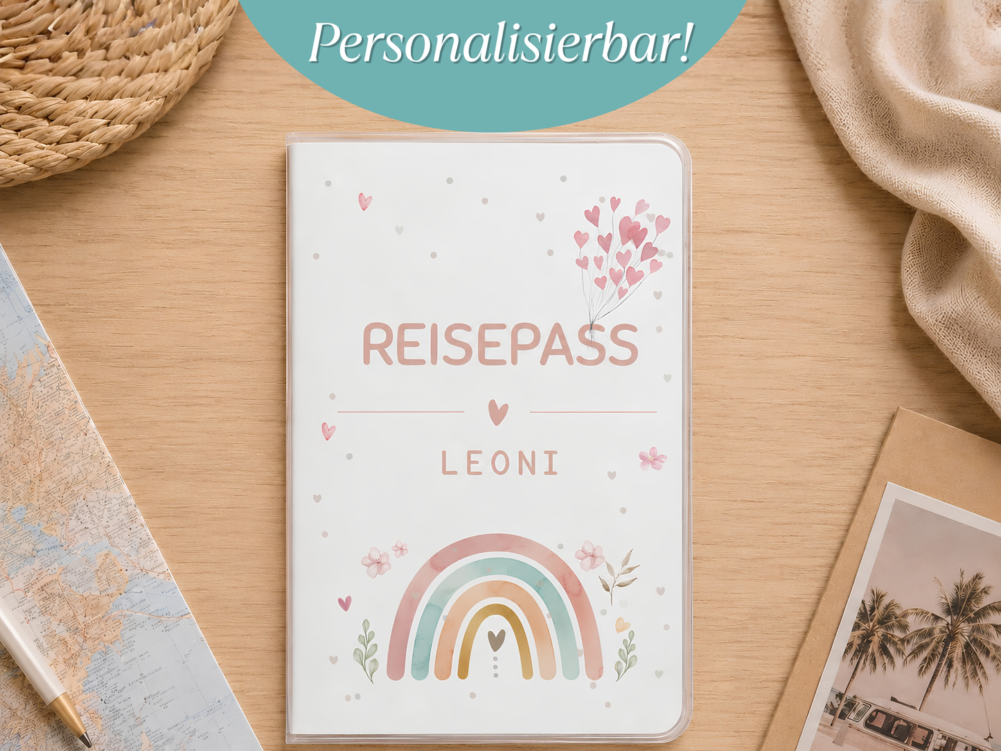Personalisierte Reisepasshülle "Regenbogen"