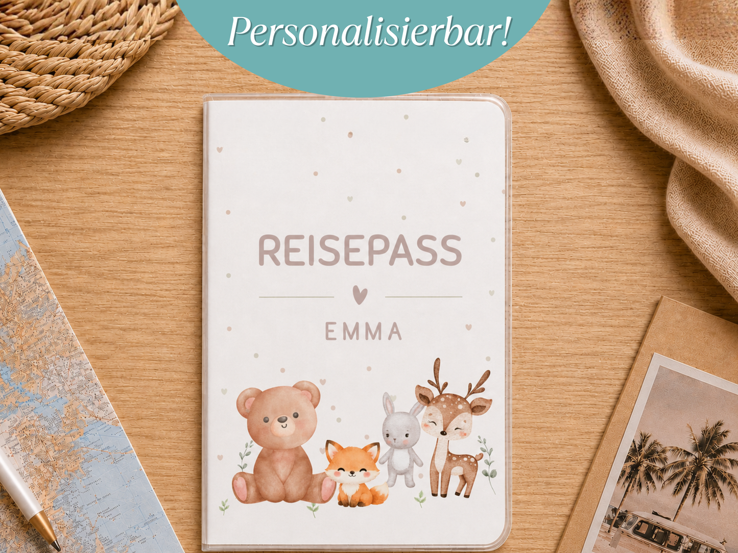 Personalisierte Reisepasshülle "Waldtiere"