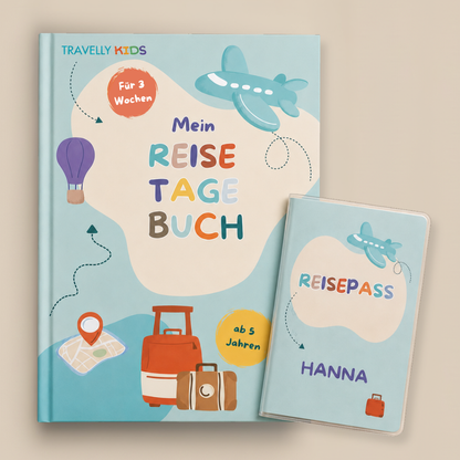 Mein Reisetagebuch für Kinder – 3 Wochen | mit Reisepasshülle