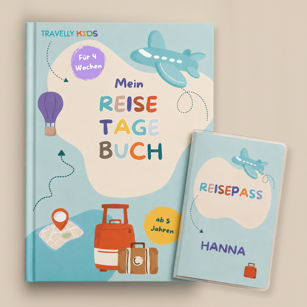 Mein Reisetagebuch für Kinder – 4 Wochen | mit Reisepasshülle