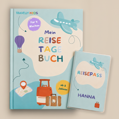 Mein Reisetagebuch für Kinder – 4 Wochen | mit Reisepasshülle