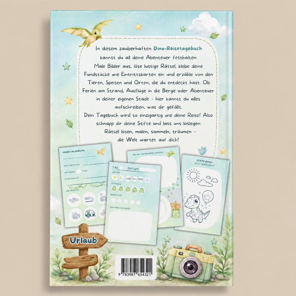 Reisetagebuch für Kinder - 2 Wochen- Dino Edition