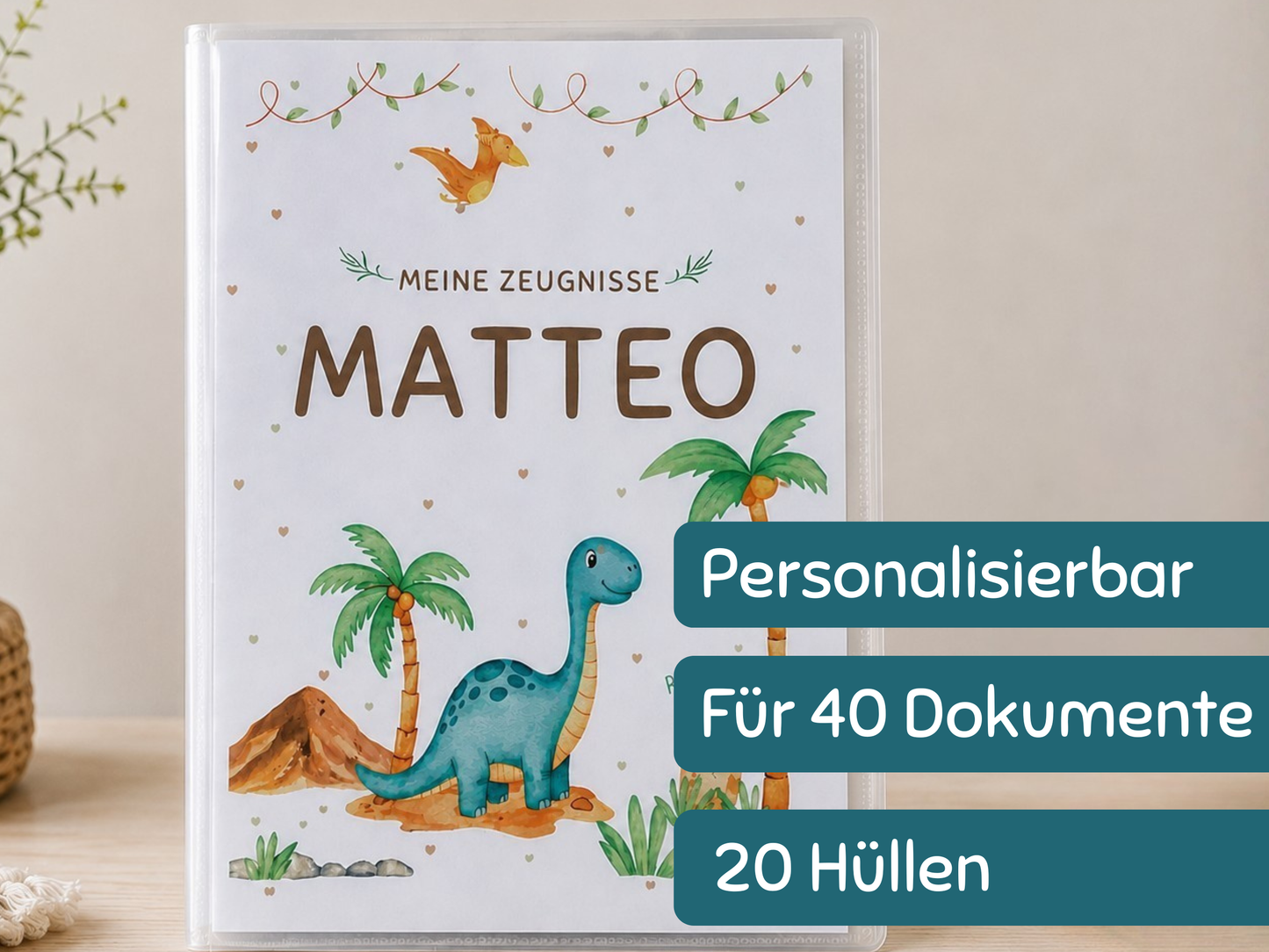 Personalisierte Zeugnismappe "Dino"