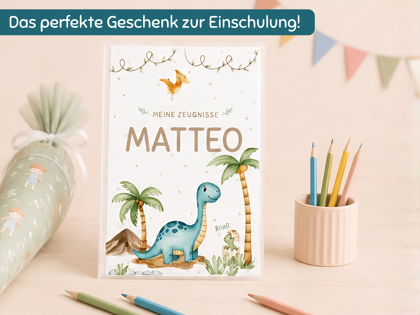 Personalisierte Zeugnismappe "Dino"