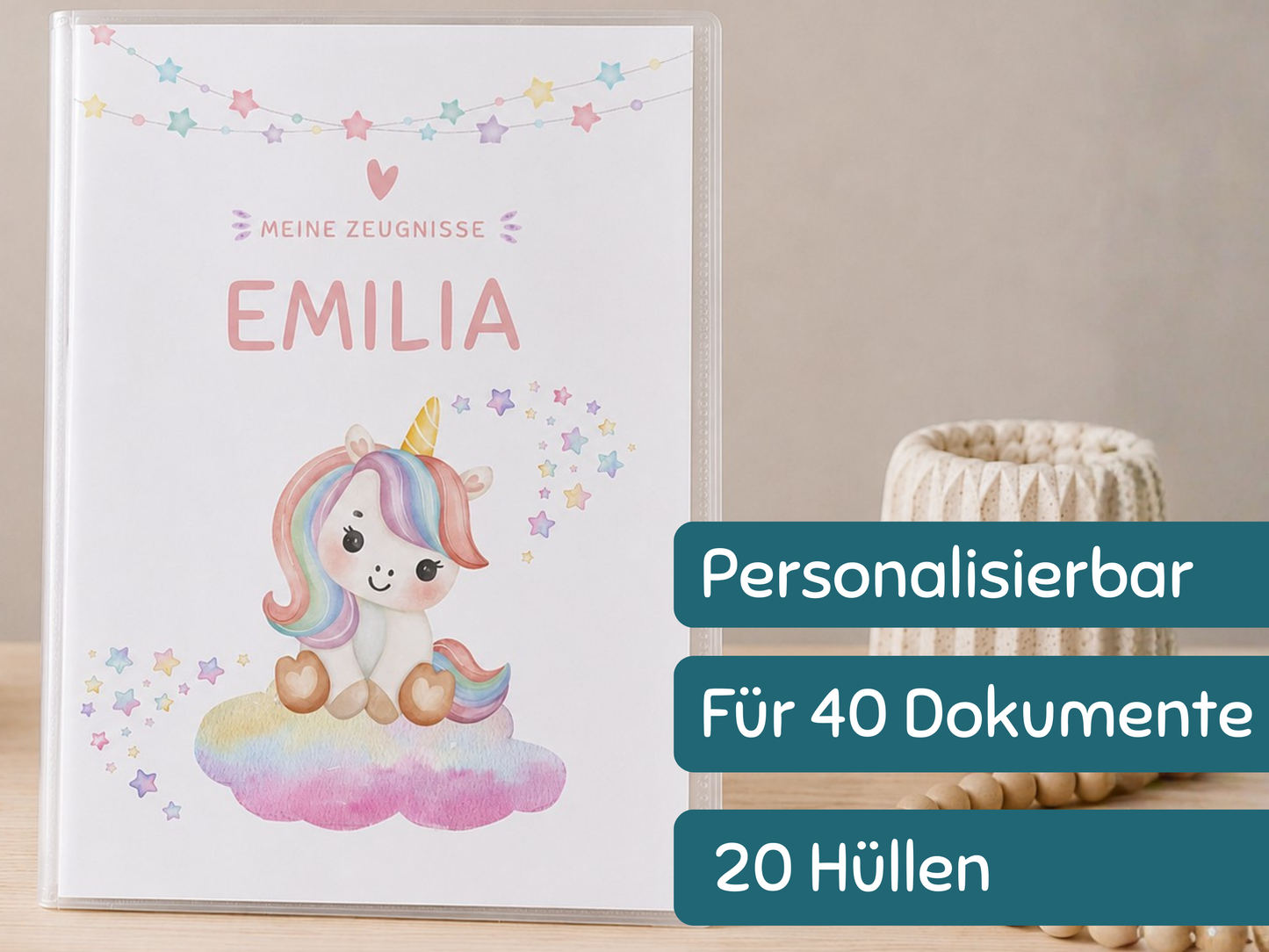 Personalisierte Zeugnismappe "Einhorn"