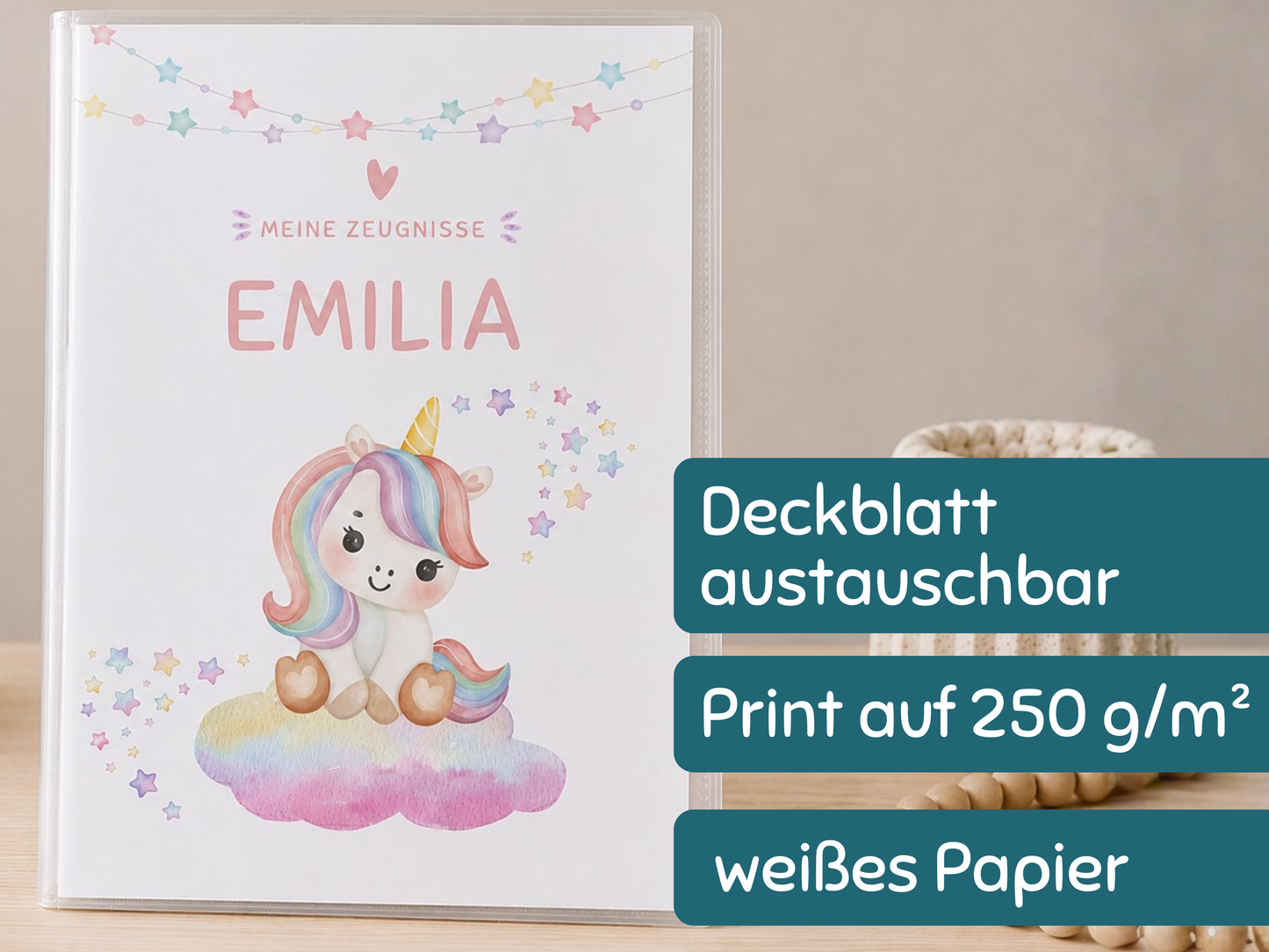 Personalisierte Zeugnismappe "Einhorn"