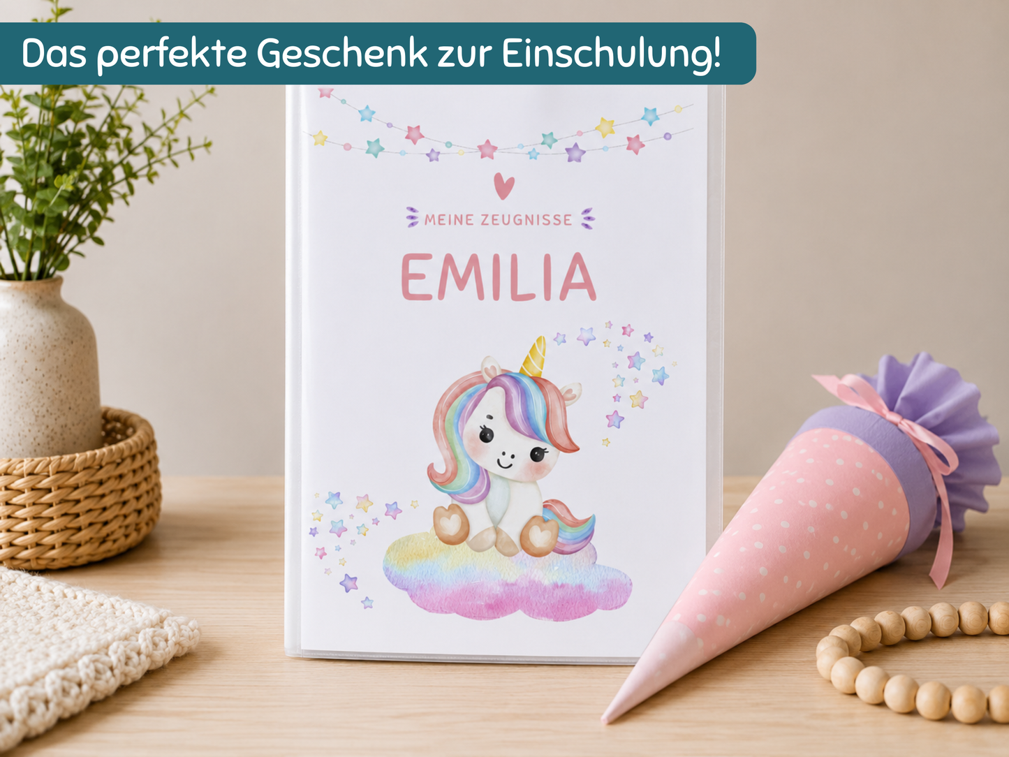 Personalisierte Zeugnismappe "Einhorn"