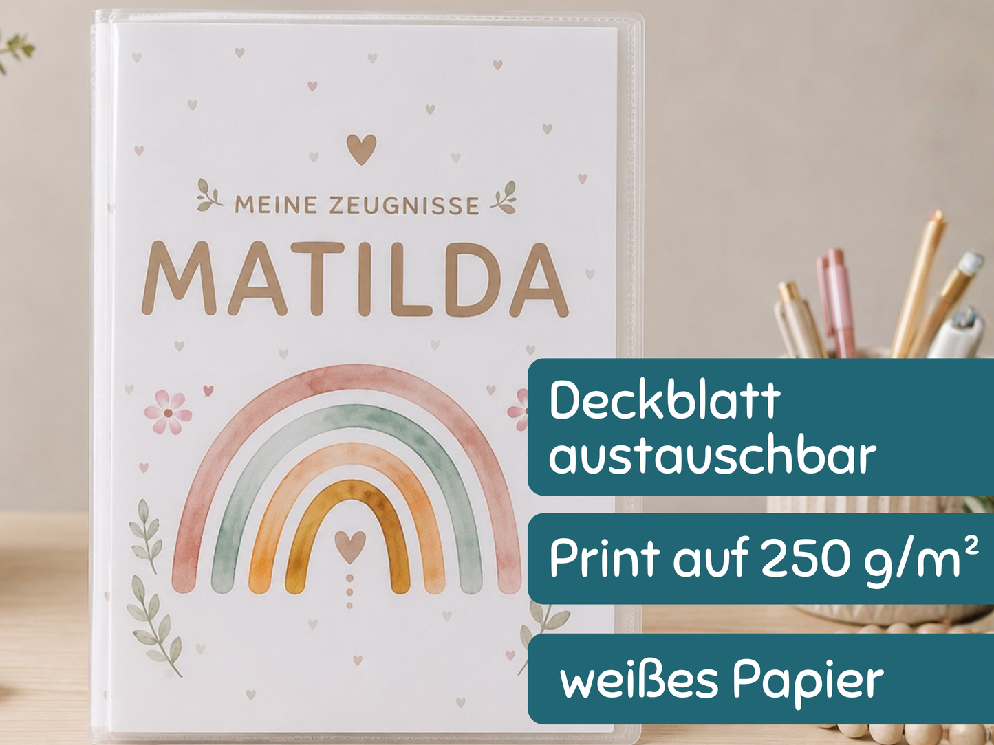 Personalisierte Zeugnismappe "Regenbogen"