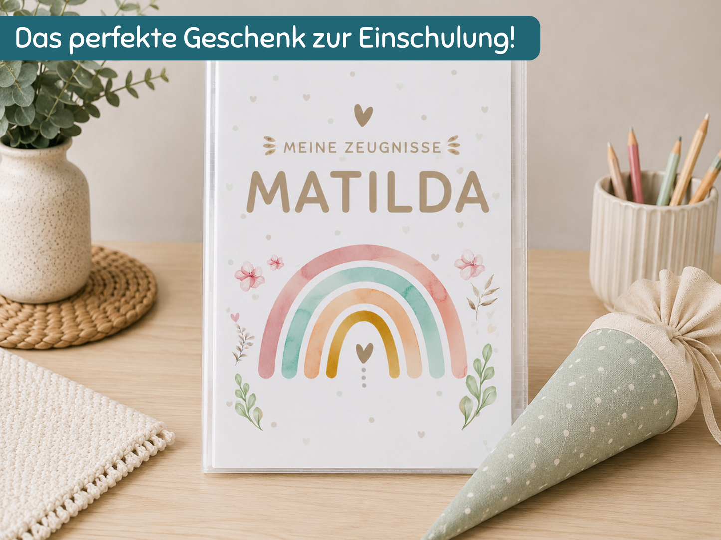 Personalisierte Zeugnismappe "Regenbogen"