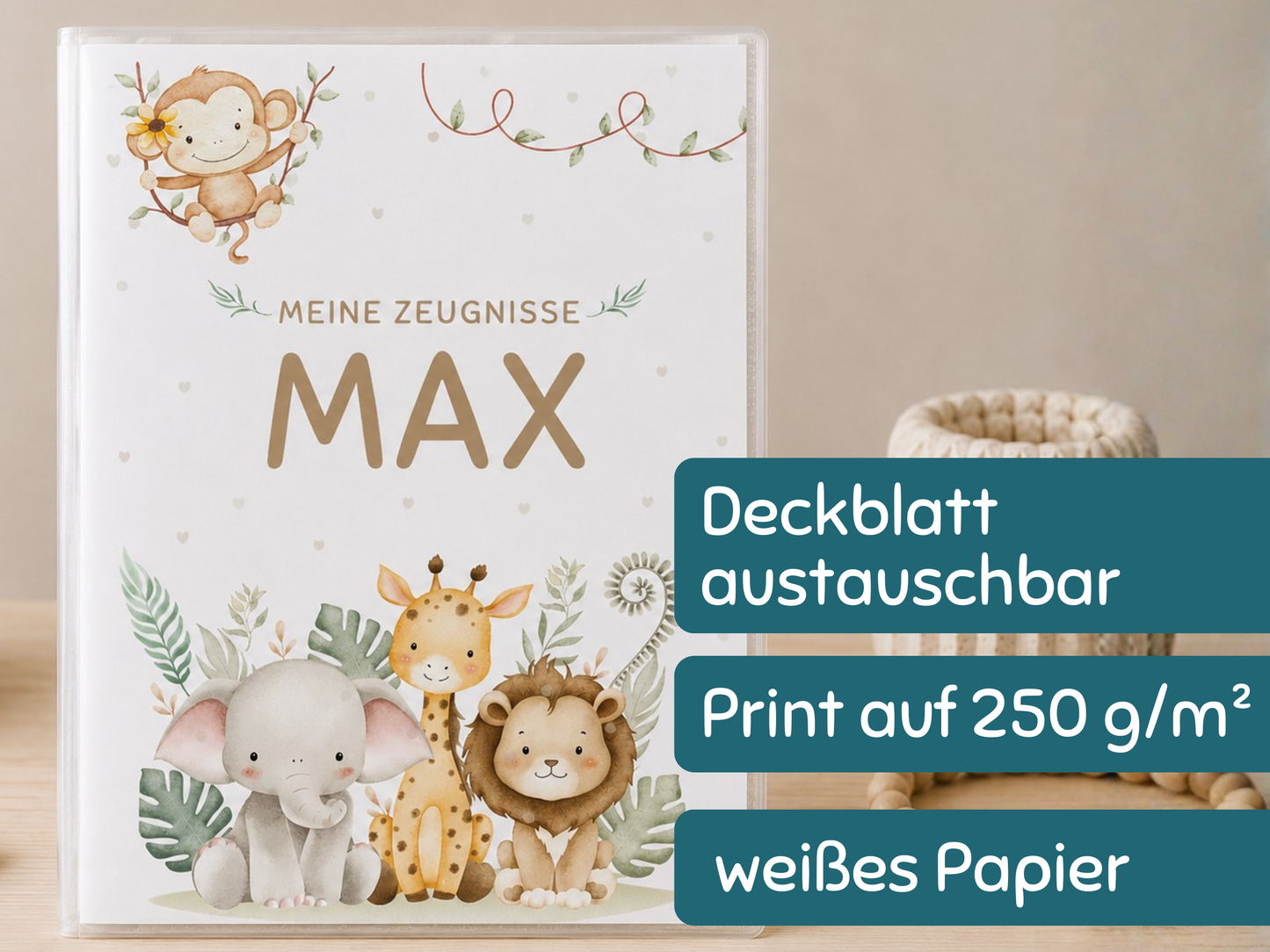 Personalisierte Zeugnismappe "Safari"