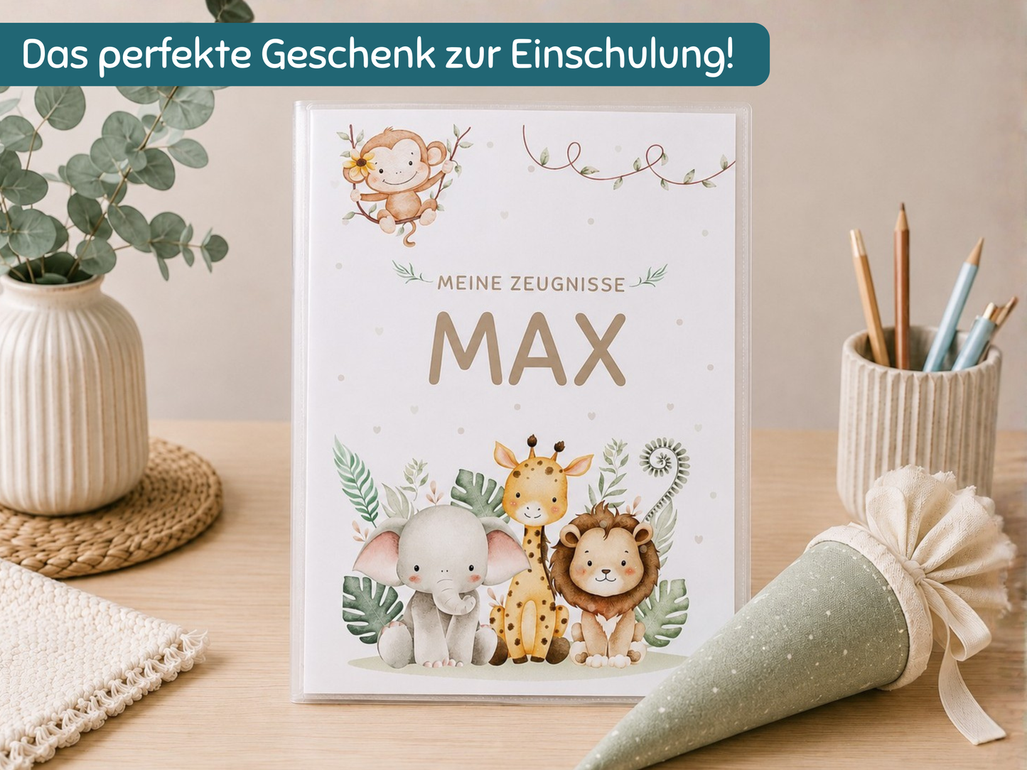 Personalisierte Zeugnismappe "Safari"