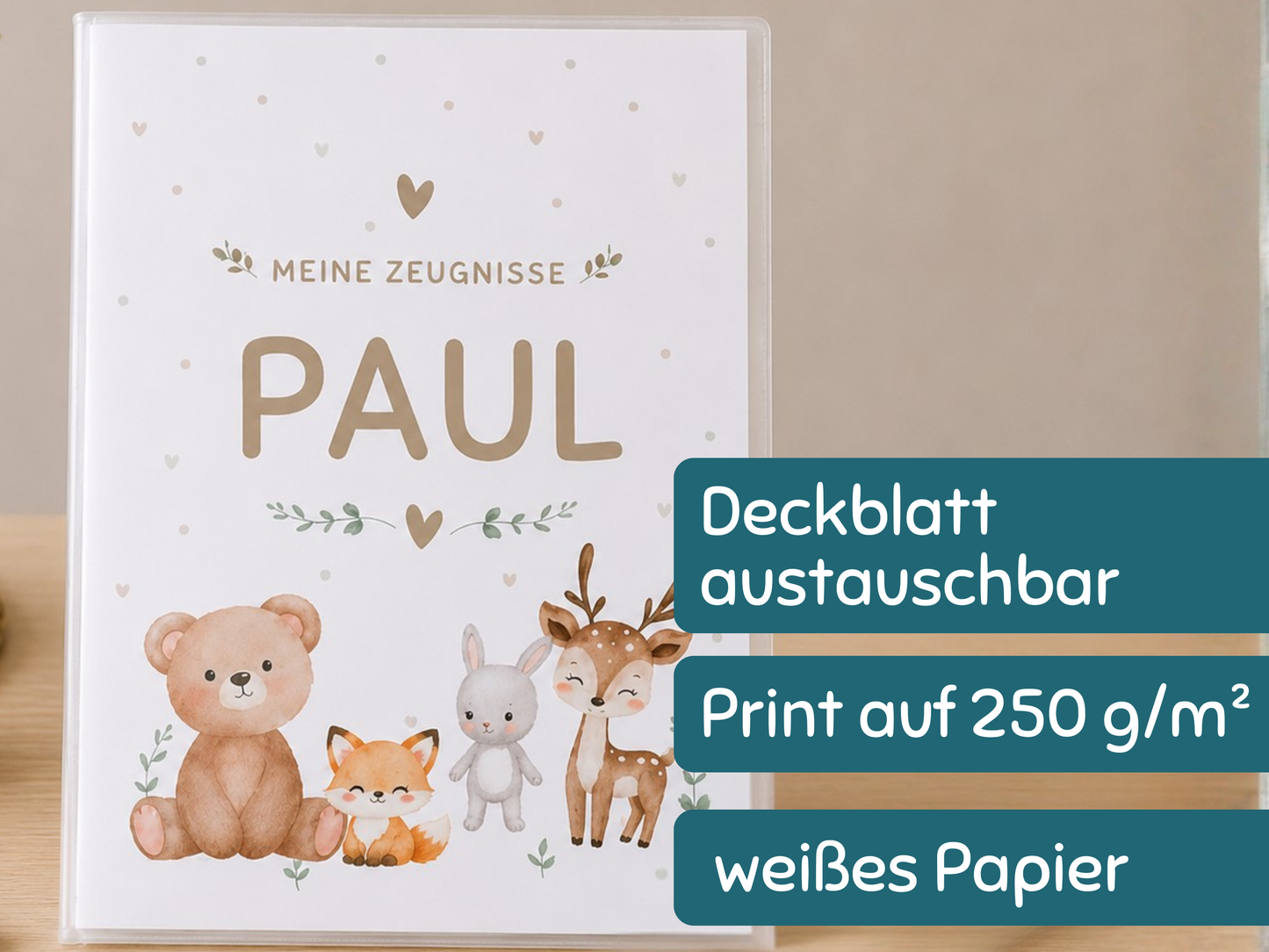 Personalisierte Zeugnismappe "Waldtiere"