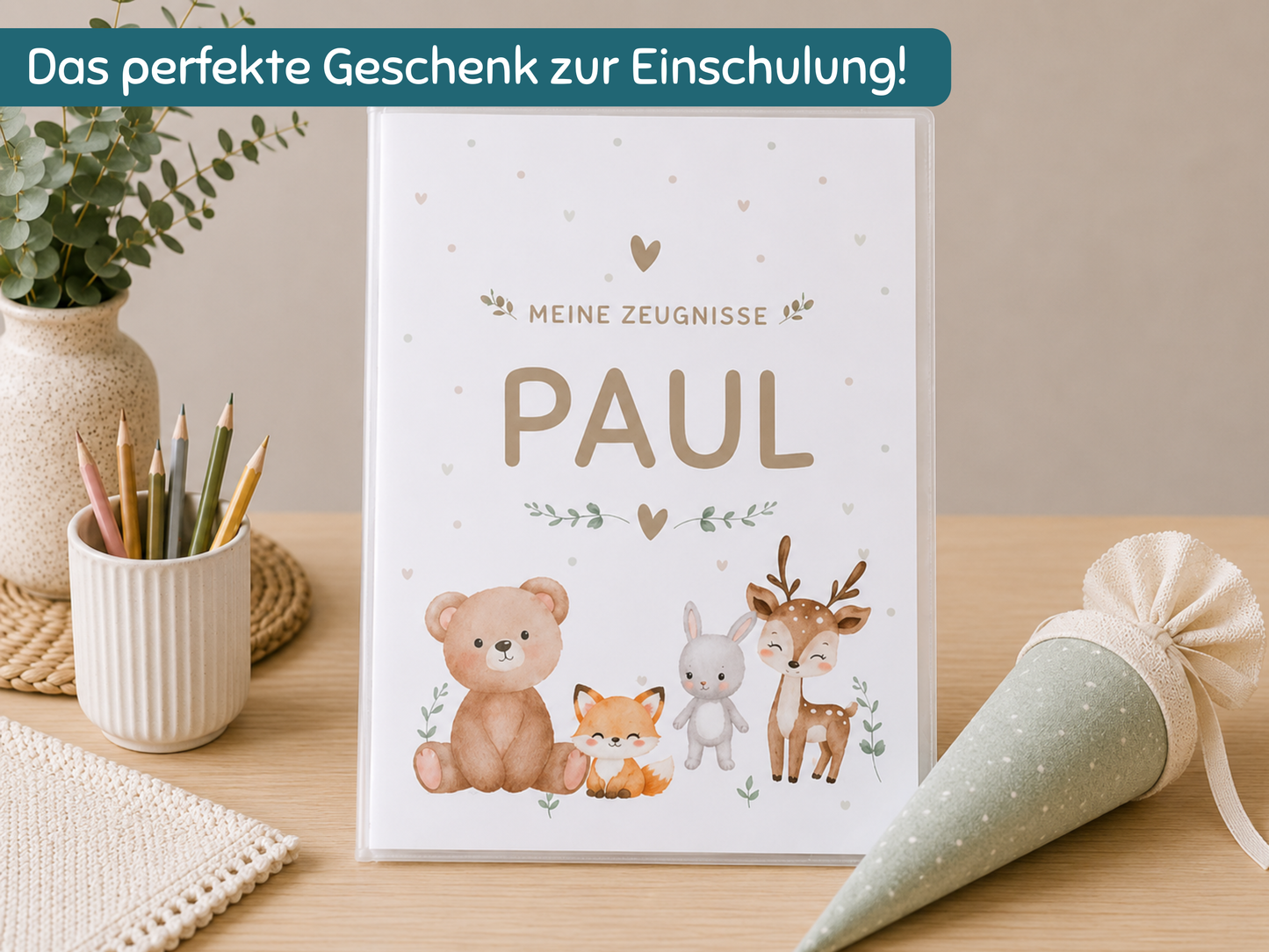 Personalisierte Zeugnismappe "Waldtiere"